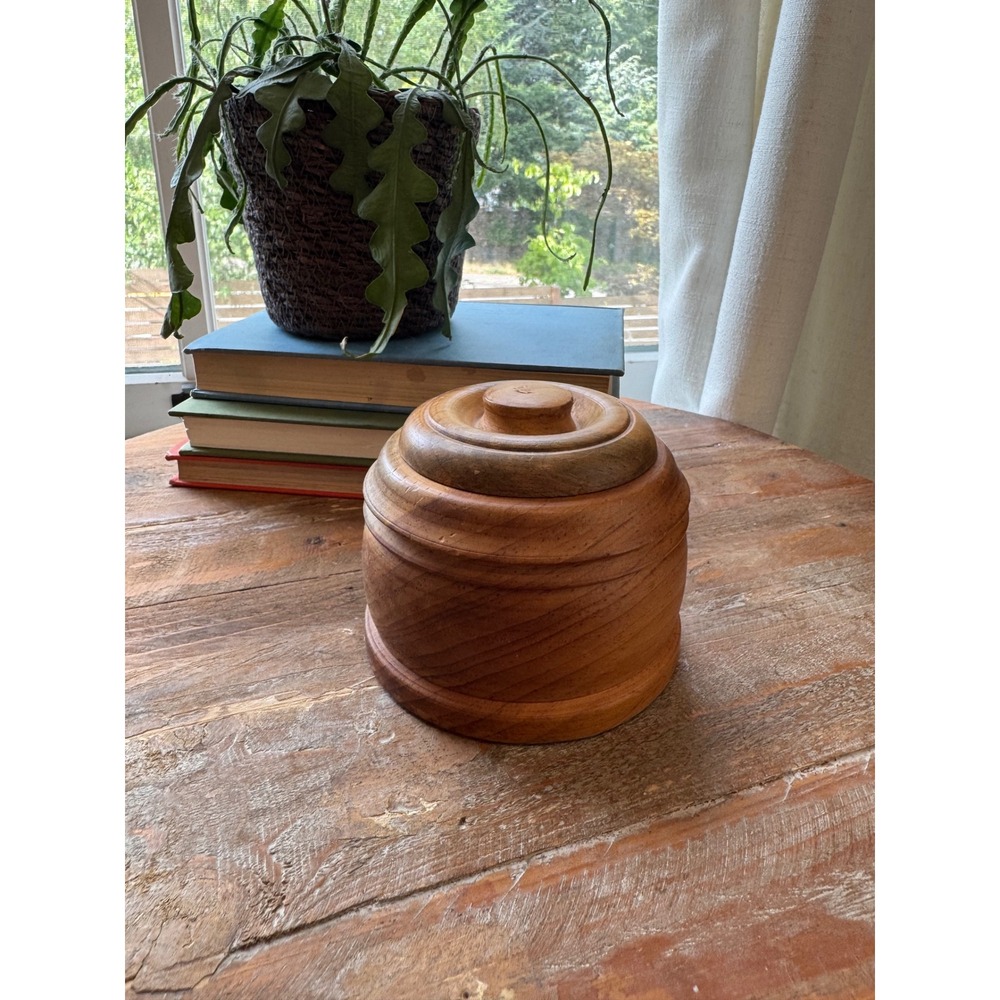 Vintage Hand Turned Wooden Lidded Canister Storage Jar Trinket Box 4.5 Inch